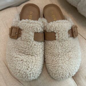 J. Crew Factory Cream Fuzzy Slippers